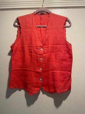 Talbots Coral Scalloped Sleeveless Button Front Top